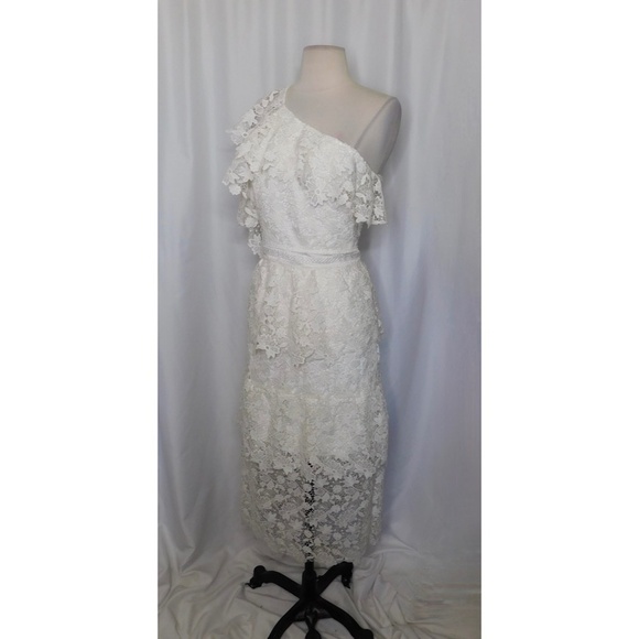 NWT!! JOIE Belisa White Lace Dress One Shoulder Porcelain Bridal Rehearsal 6 - Picture 7 of 16